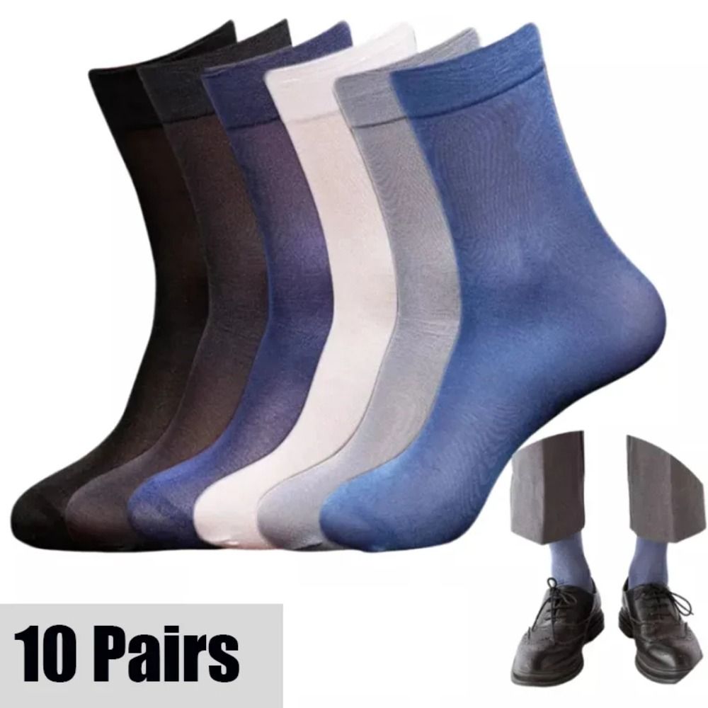 Silk Sock Bamboo - 10 คู่แฟชั่น Breathable Men ถุงเท้าผ้าไหมน้ําแข็งนุ่มยืดหยุ่นถุงเท้าบางเฉียบ Solid