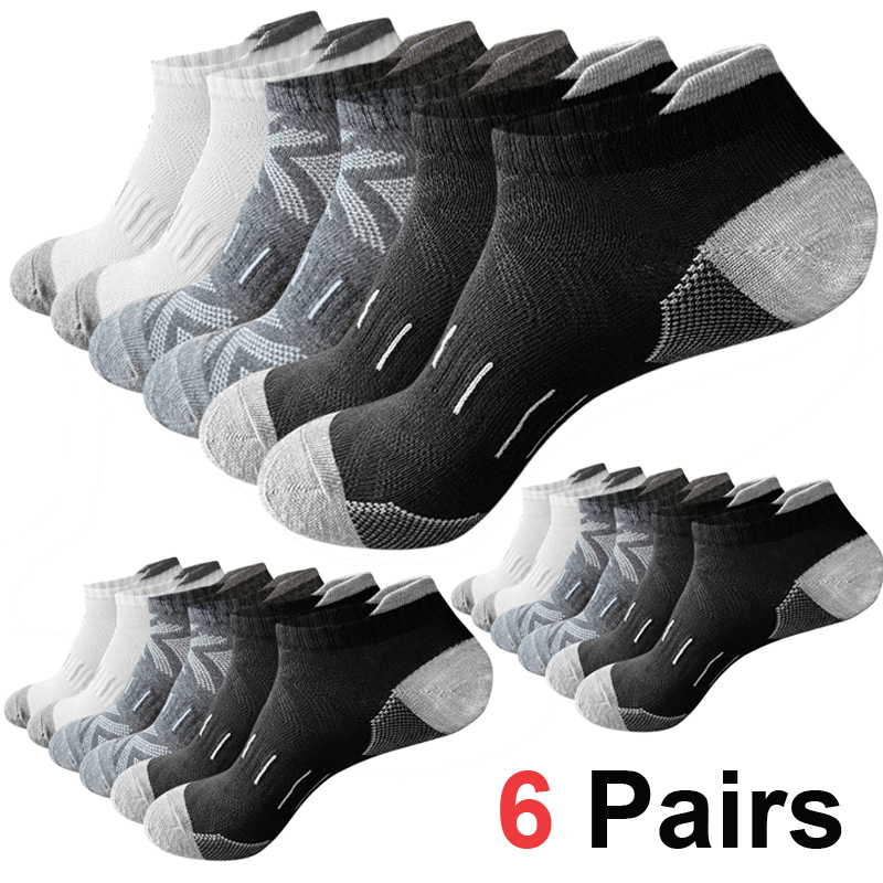 Ankle Sock Low Cut - ถุงเท้าข้อเท้าลายลูกศรสำหรับผู้ชาย 6 คู่ ระบายอากาศได้ดี ซับเหงื่อ นุ่มสบาย