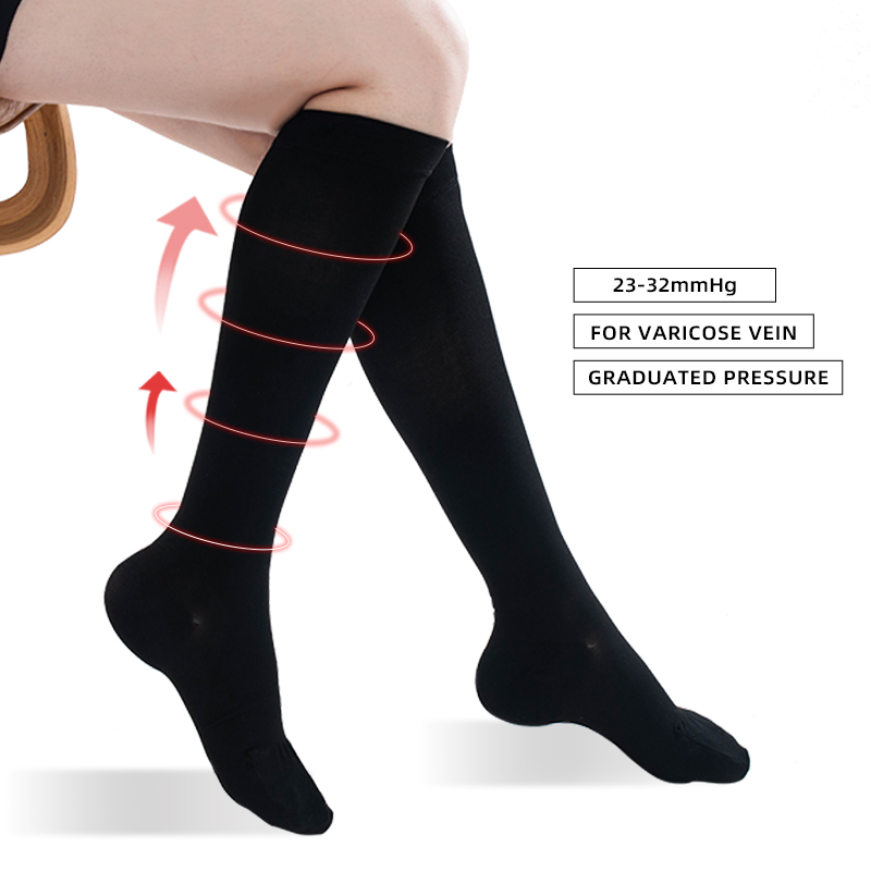 Compression Sock Medical - ถุงเท้ายาวถึงน่องแบบ23-32mmHg สำหรับทุกเพศ, ถุงเท้ารัดน่องทางการแพทย์ถุงน่องยาวถึงเข่าปิด S-5XL ปลายเท้า
